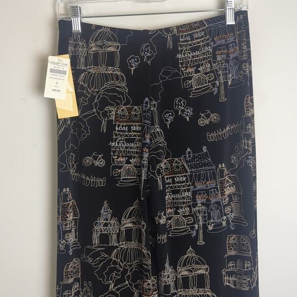Vintage NWT Art to Wear Town Scene Capri Travel KnitElastic Pants Women's Small - Picture 7 of 9